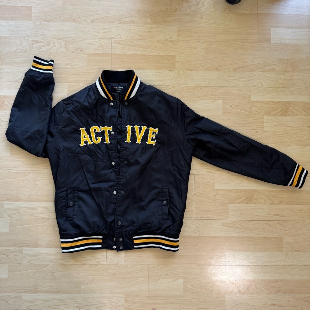 Active USA Black Bomber Jacket with Yellow Lettering